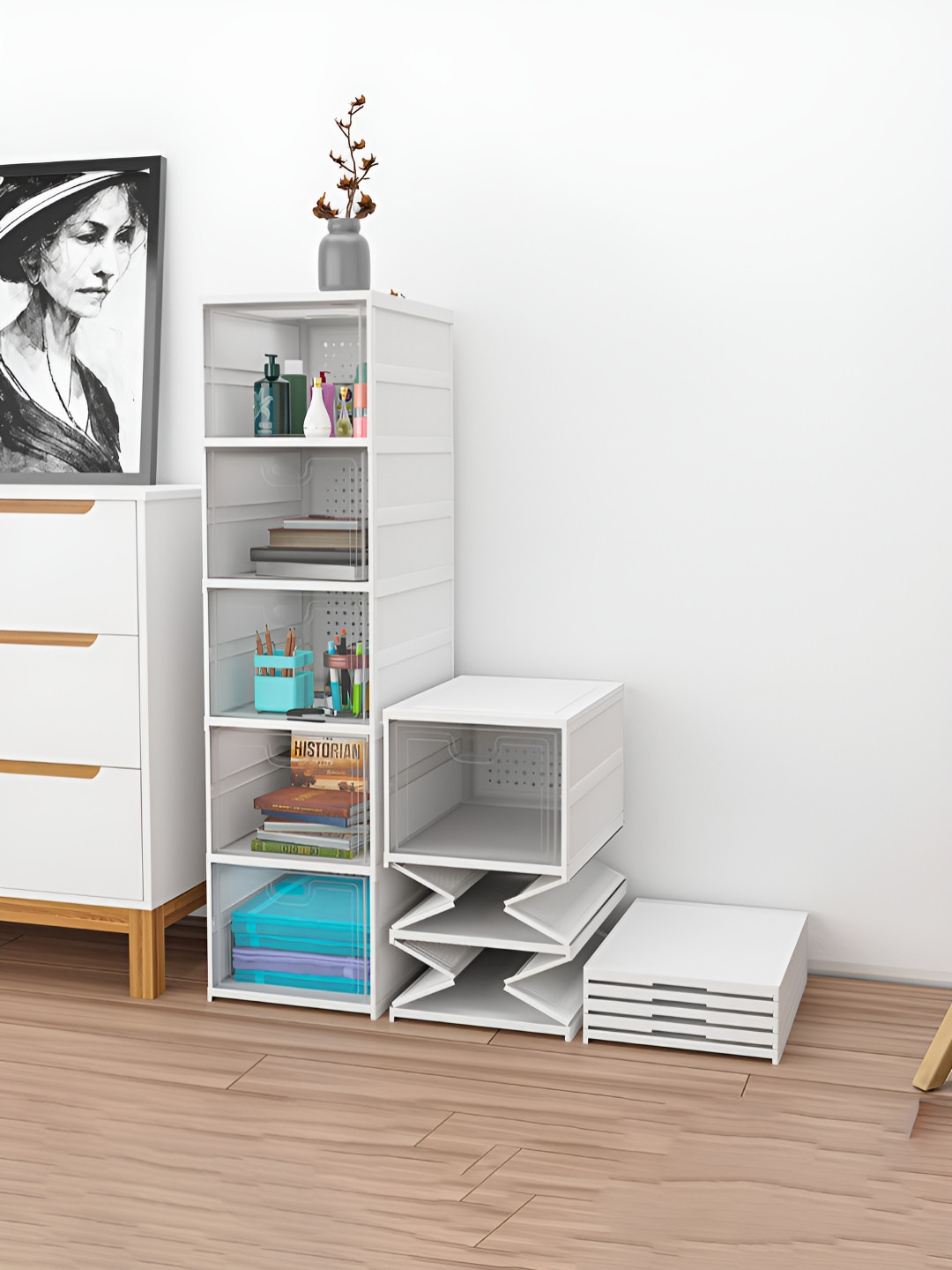 Myntra Elegant Homes White & Transparent 5-Tier Collapsible Racks & Wardrobes