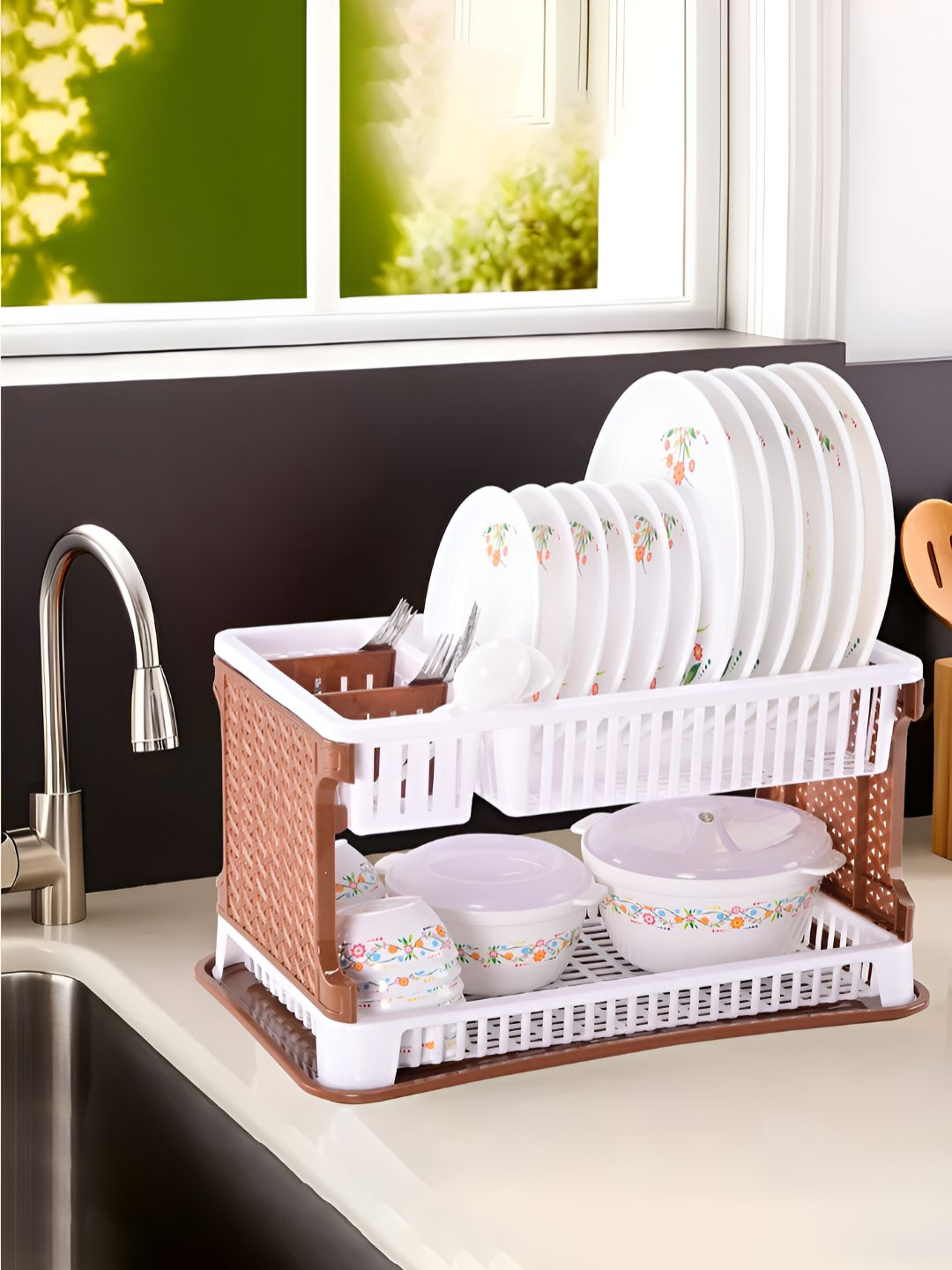 Myntra Elegant Homes Brown 2-Tier Dish Drainer Storage Rack