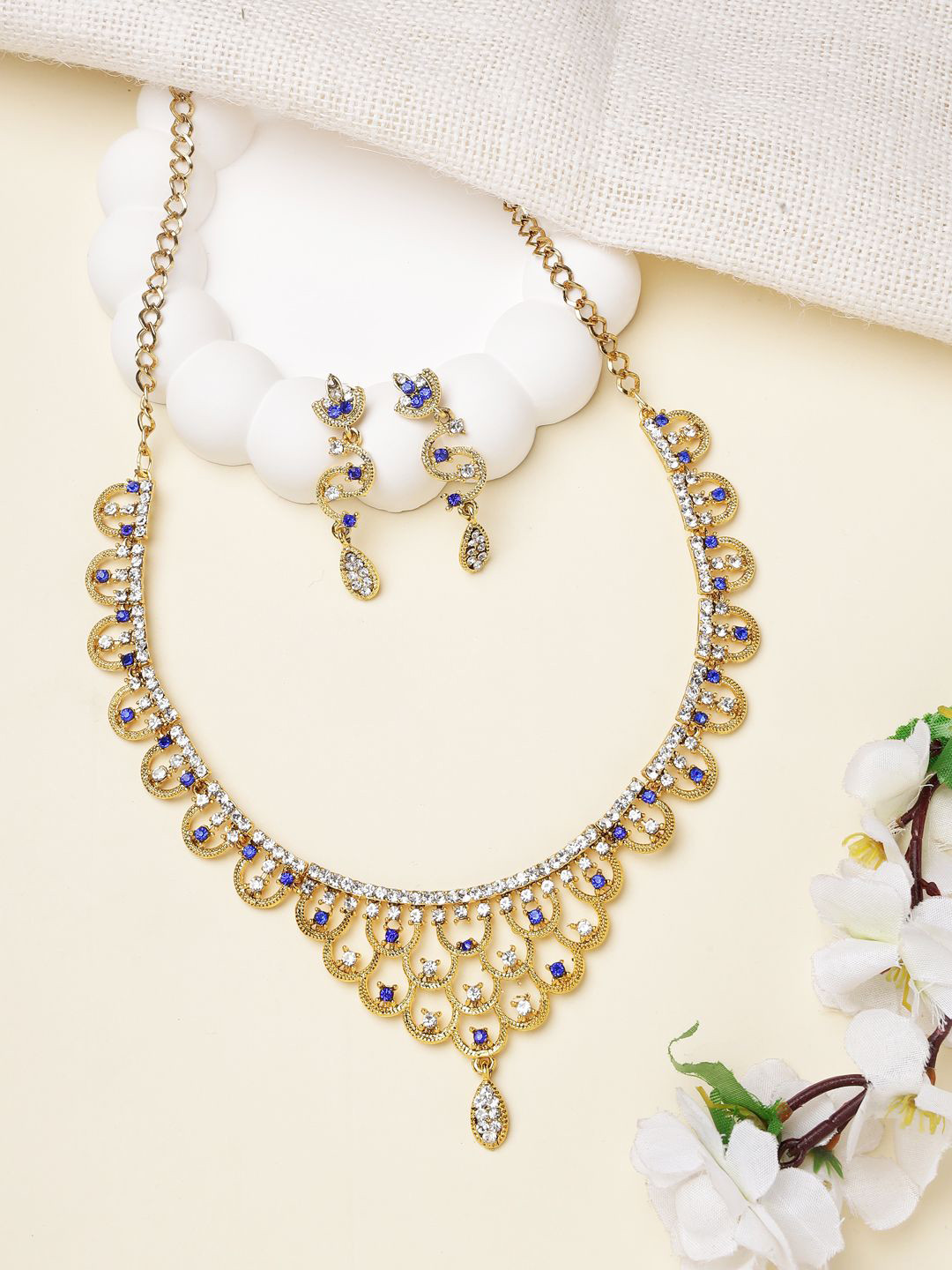 ANIKAS CREATION Gold Plated Stones Studded Fish Scales Design Jewellery Set