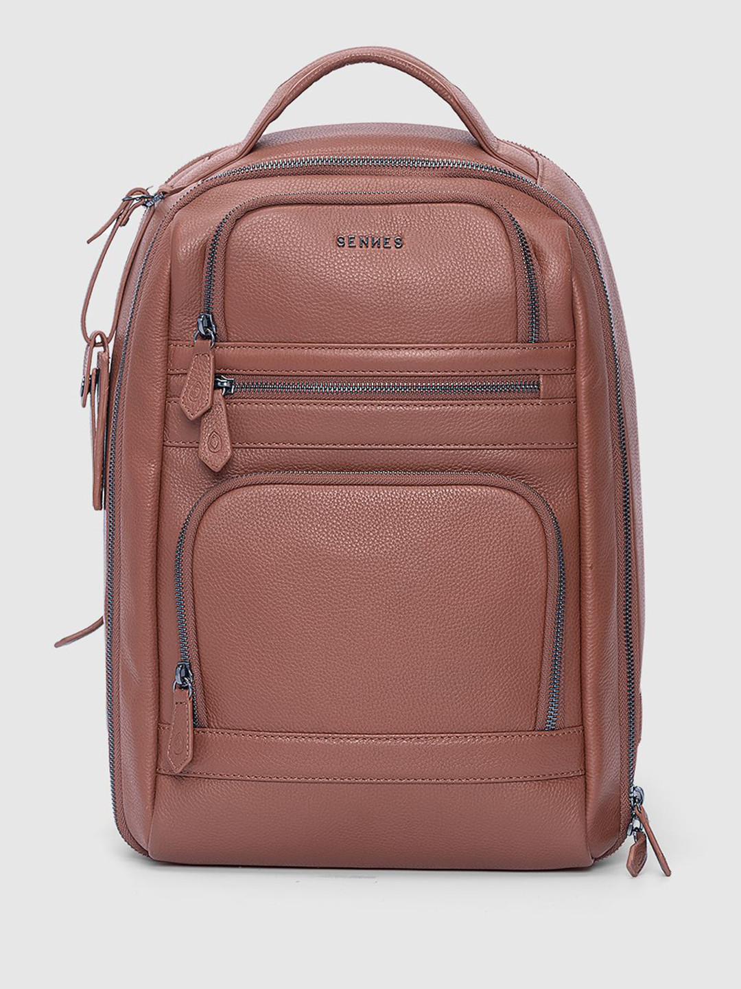 SENNES Men Textured Leather Backpack