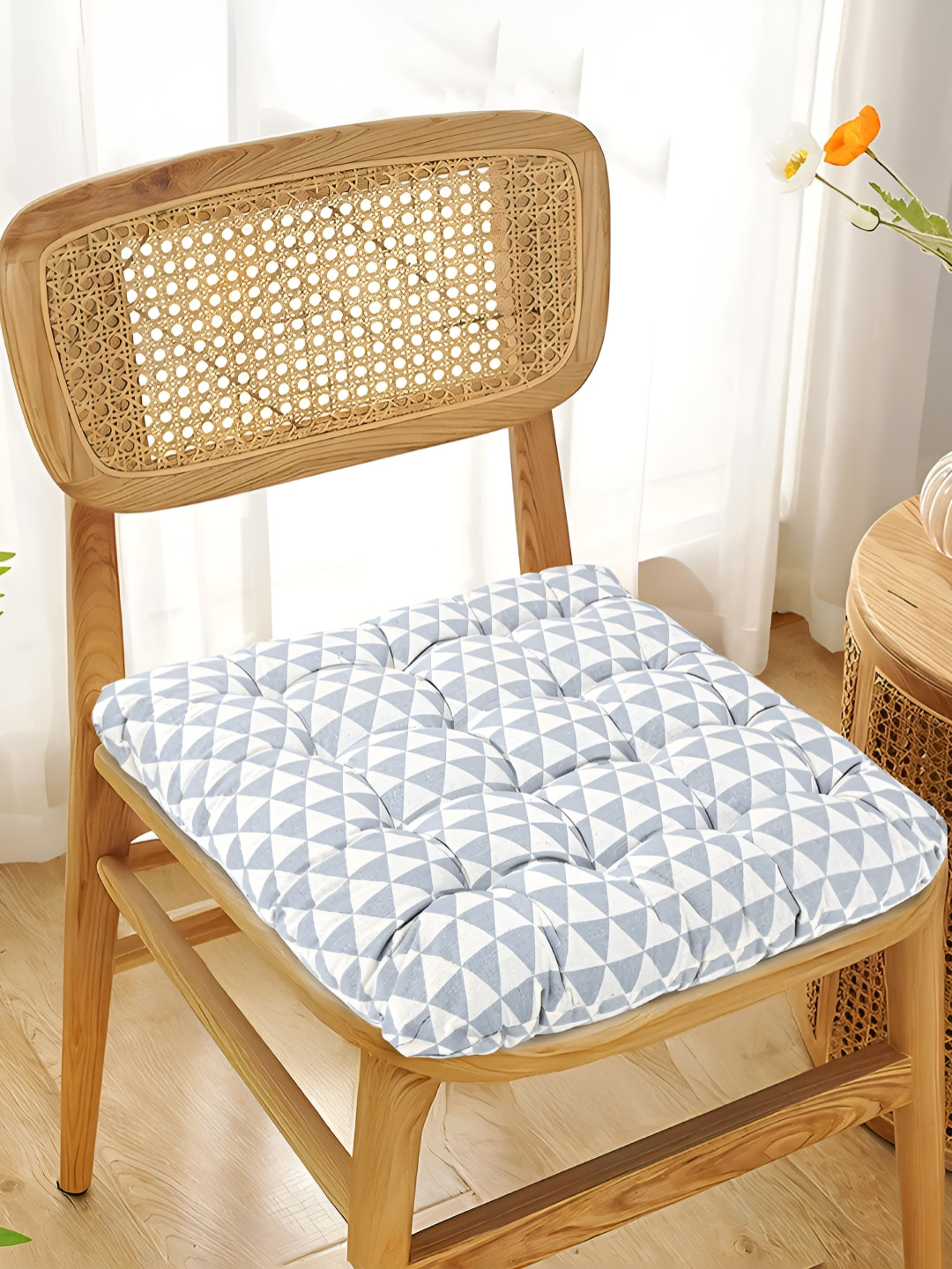 Myntra Elegant Homes Grey & White Printed Square Shaped Comfort Chair Cushion for Sitting