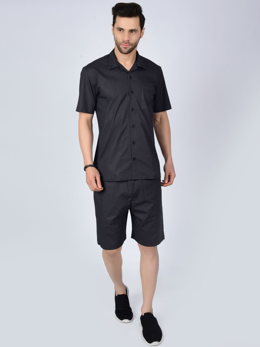Heed Attentive Striped Pure Cotton Shirt With Shorts Co-Ords