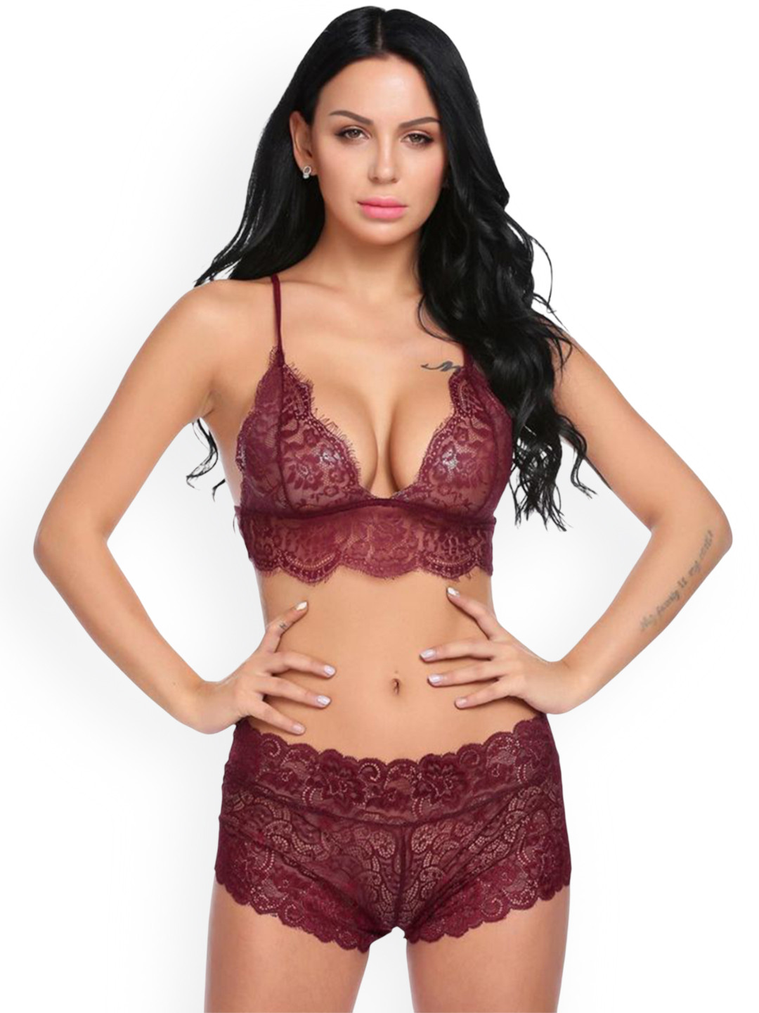 NIMRA FASHION Self Design Non Wired Full Coverage Sleeveless Lingerie Set