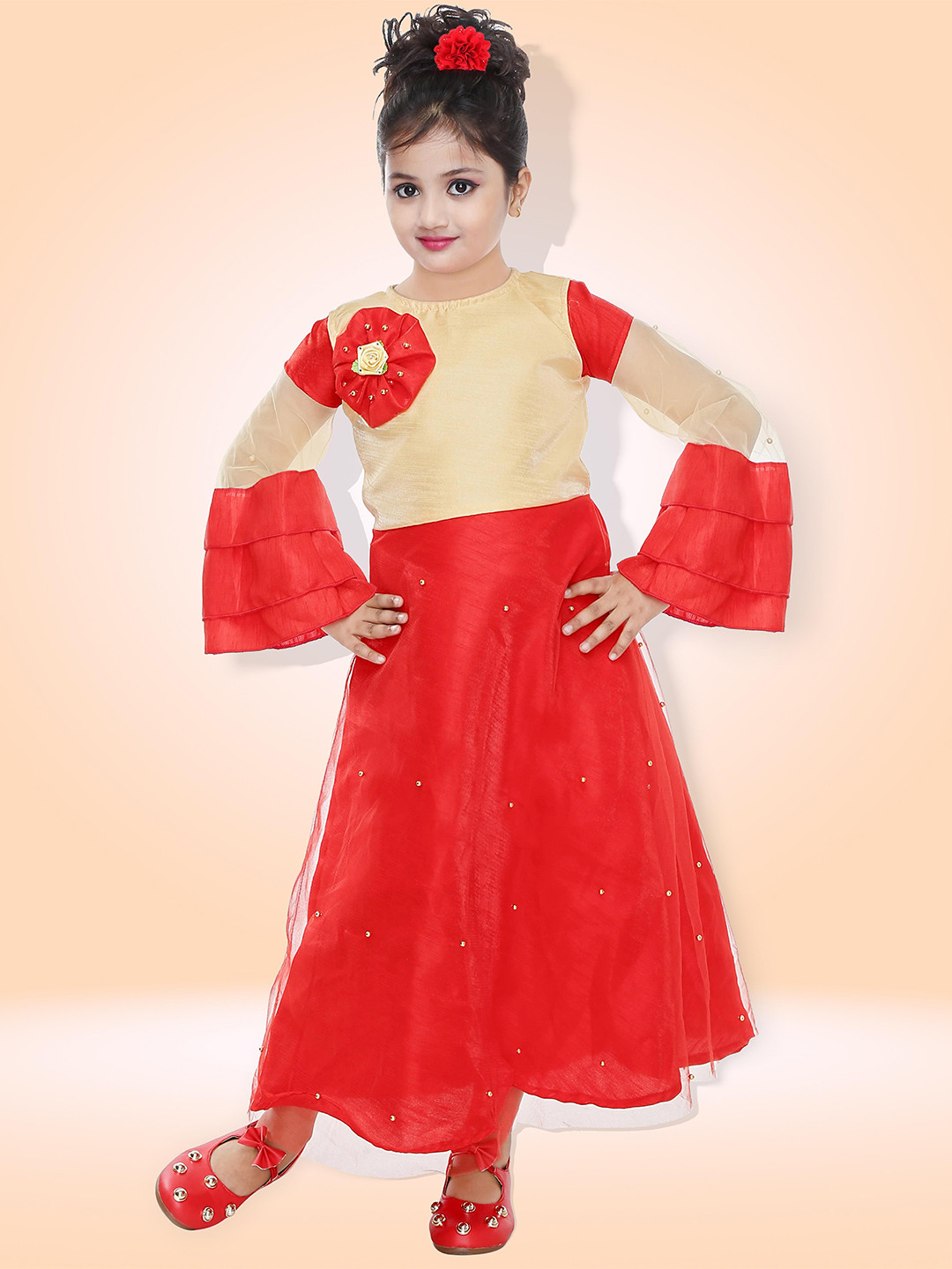 Miss & Chief Girls Bell Sleeve Net Maxi Dress