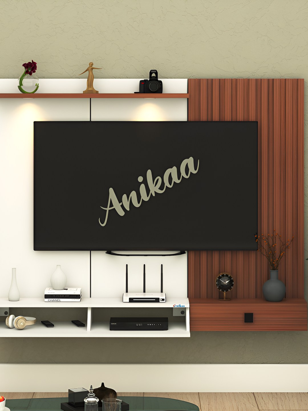 ANIKAA Christy Brown Particle Wood Christy Wall-Mounted Modern TV Unit