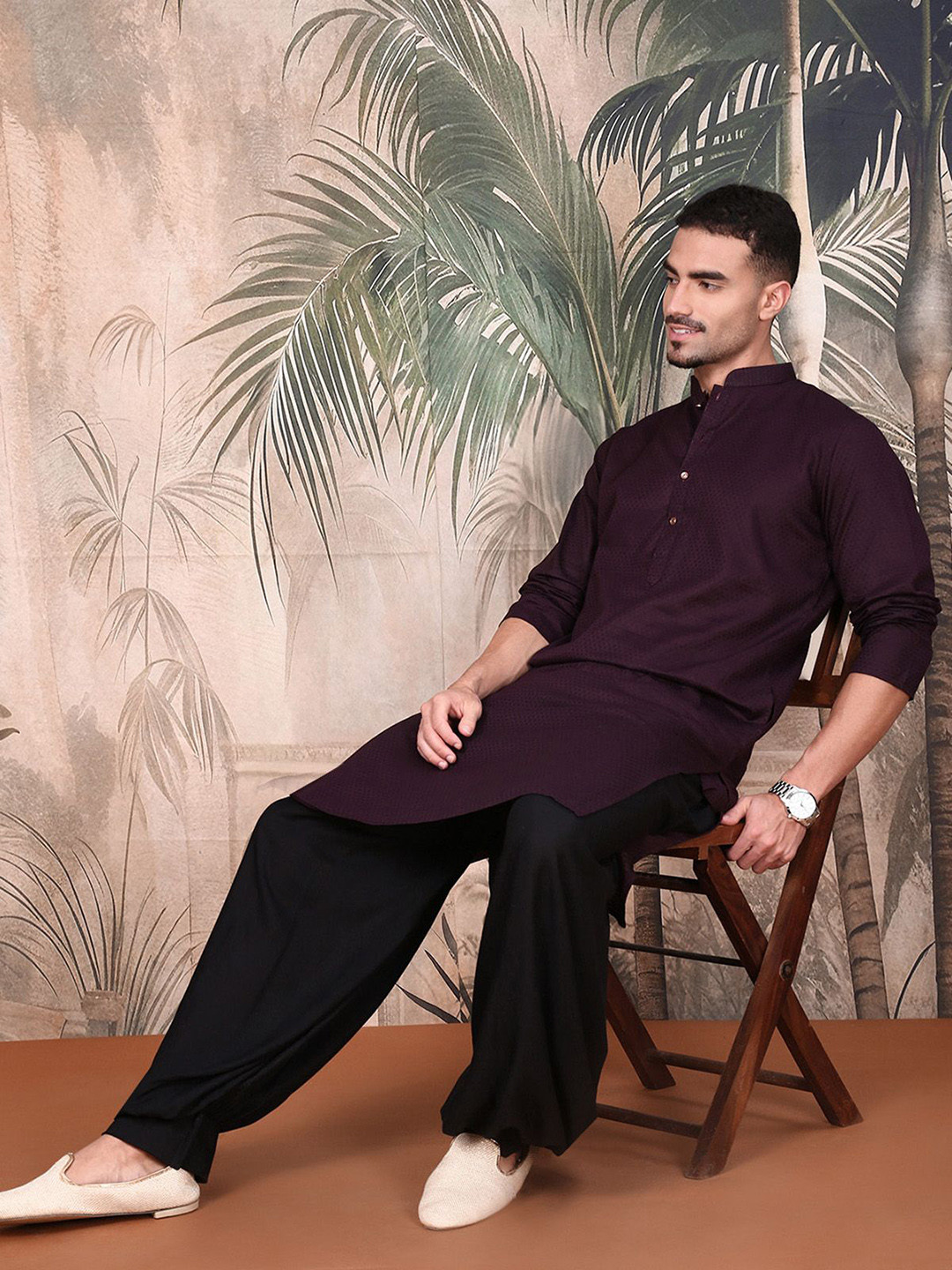 Sangria Men Textured Pattern Stylish Cotton Kurta