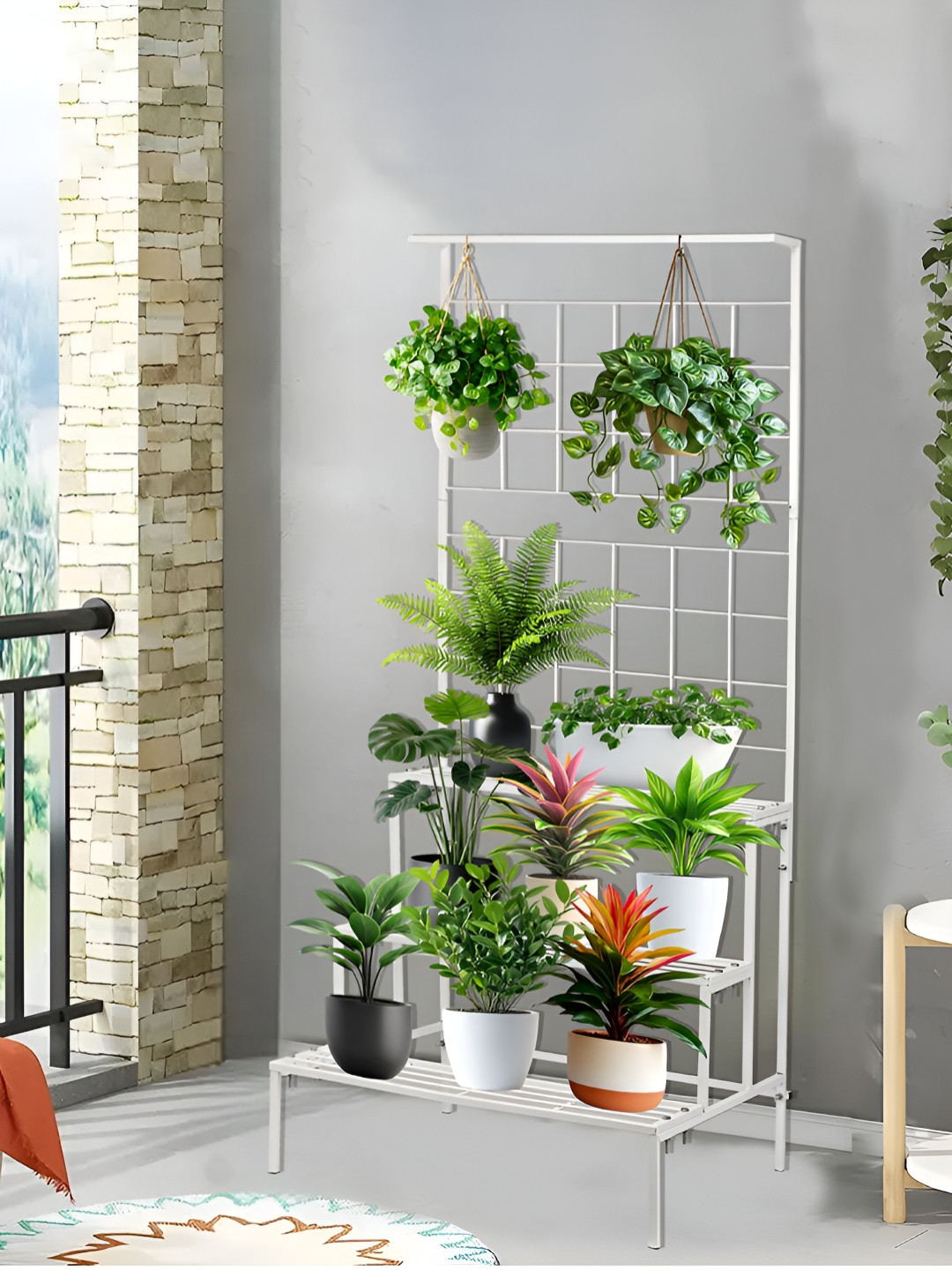 Myntra Elegant Homes White Iron Dual Purpose 3 Tier Planter Stand