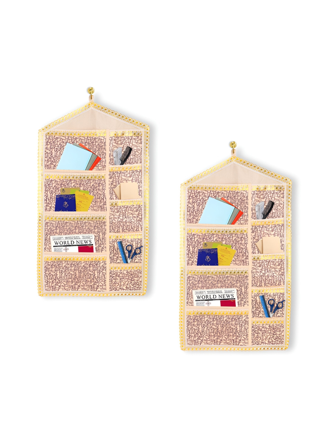 Aura Cream-Coloured Set of 2 Wall Hanging Multi-Utility Organisers with 9 Pockets