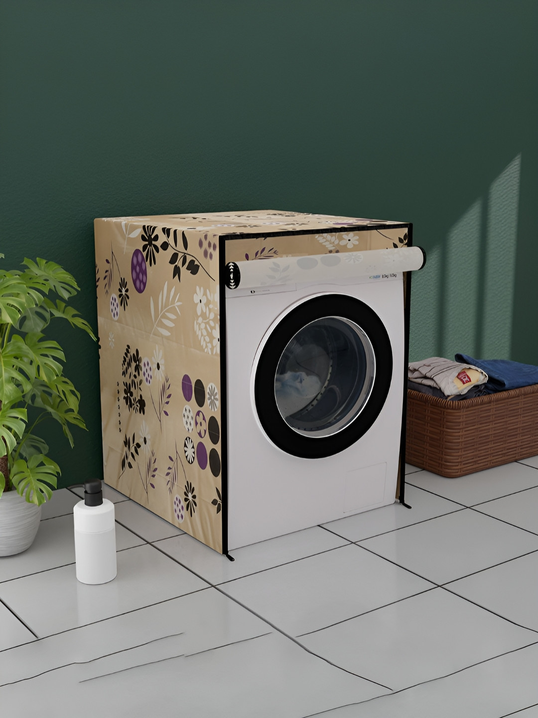 Myntra Elegant Homes Black & Brown Printed Waterproof Washing Machine Cover With Zip