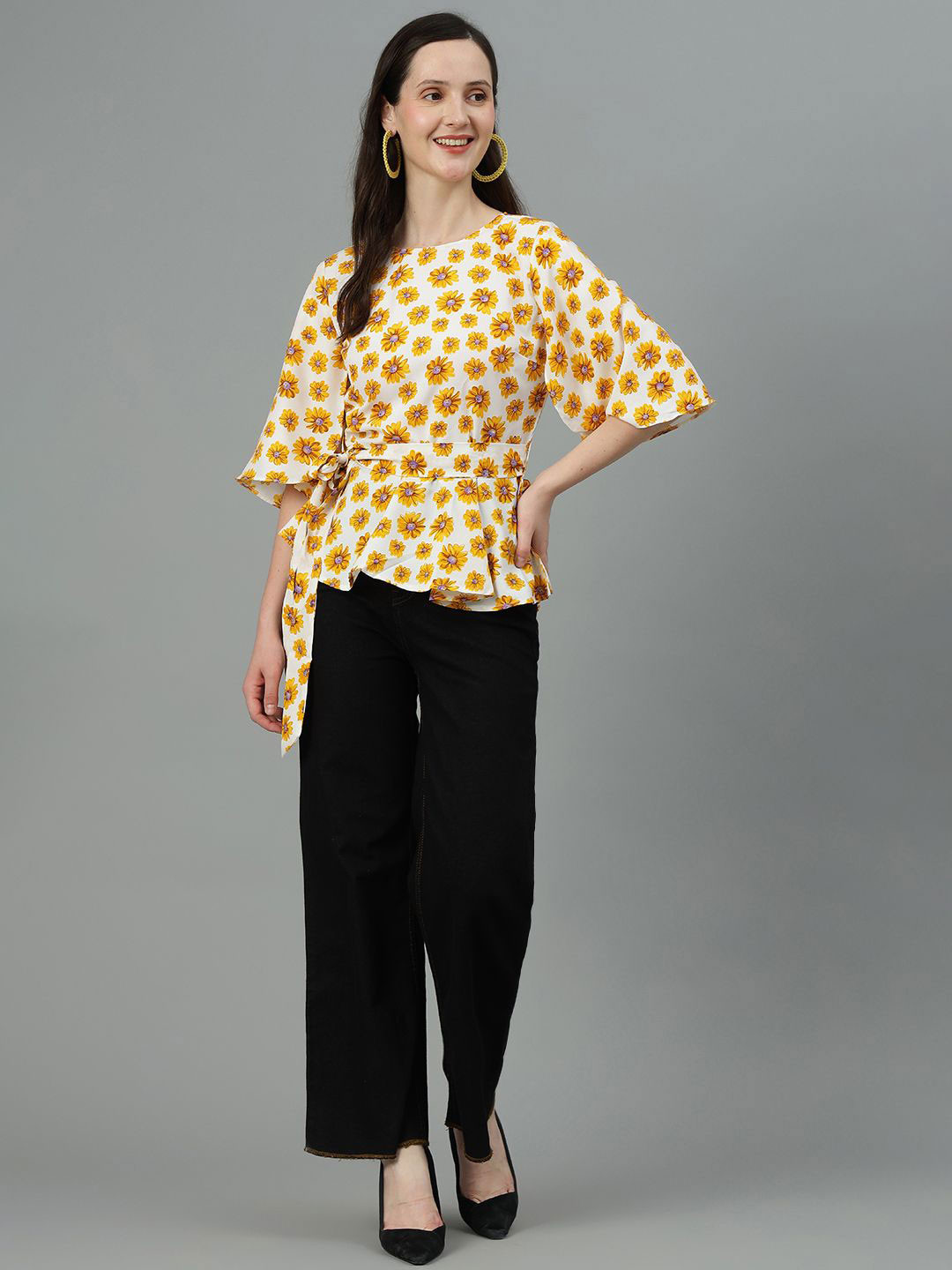 Stylecast X Kotty Floral Print Bell Sleeve Top