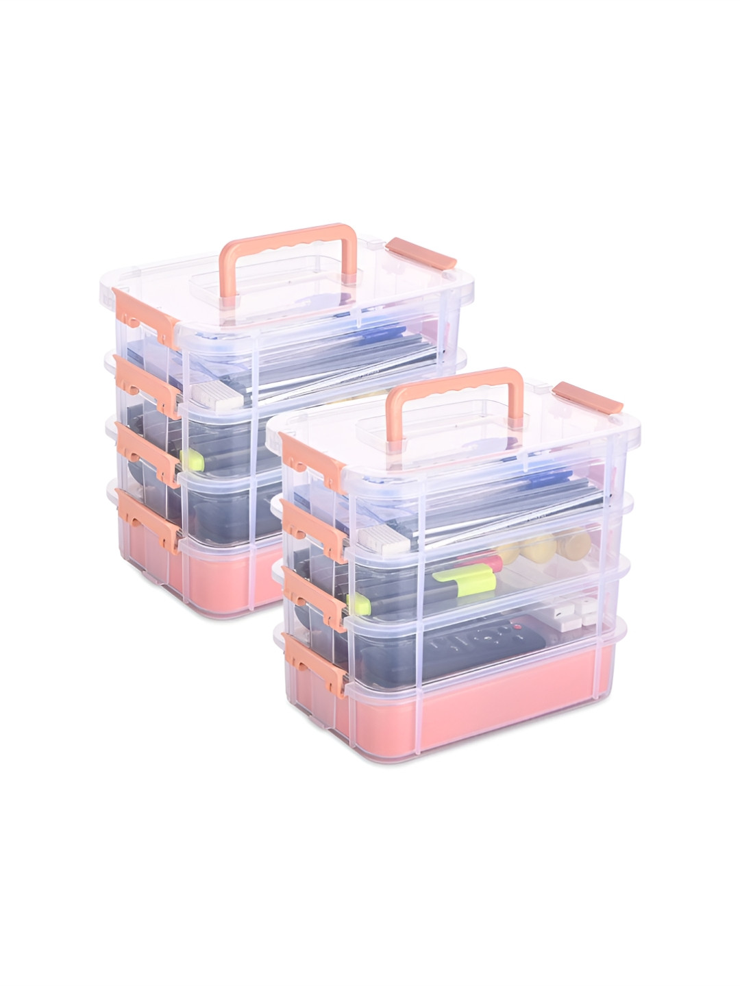Aura Peach-Coloured & Transparent 2 Pieces 4-Layer Multi-Utility Organisers