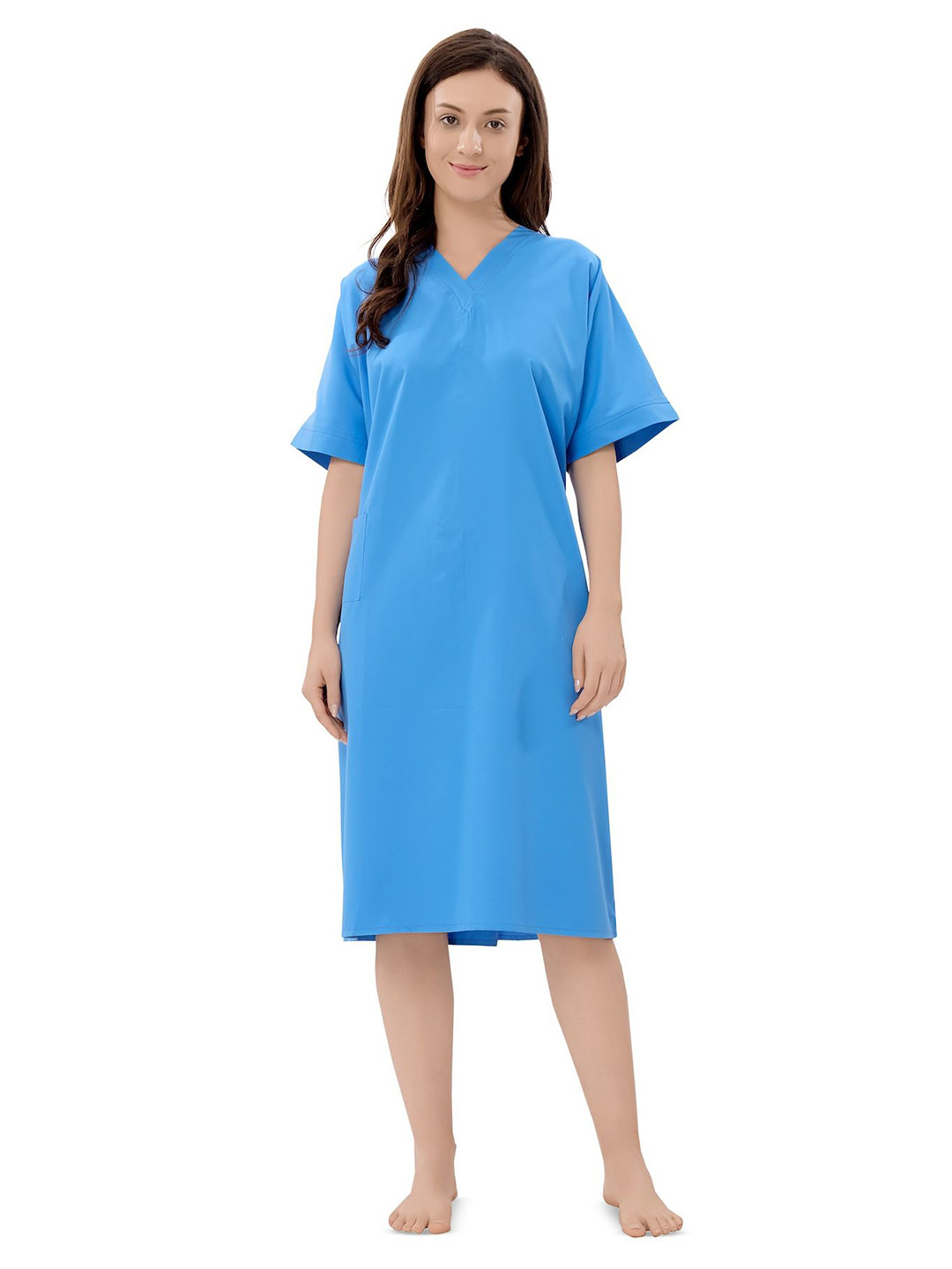 Piu Women Solid Back Open Hospital Wear Nightdress
