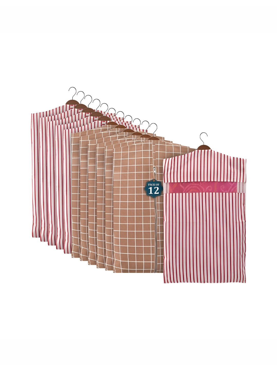 Aura Brown 12Pcs Mesh Window Cotton Hanging Saree Cover & Storage Multi-Utility Organisers