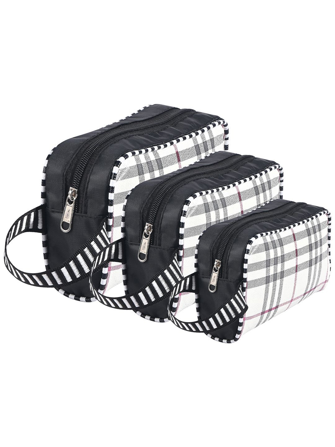 Kuber Industries Cream Colored 3 Pieces Printed Waterproof Toiletry Bags With Handle