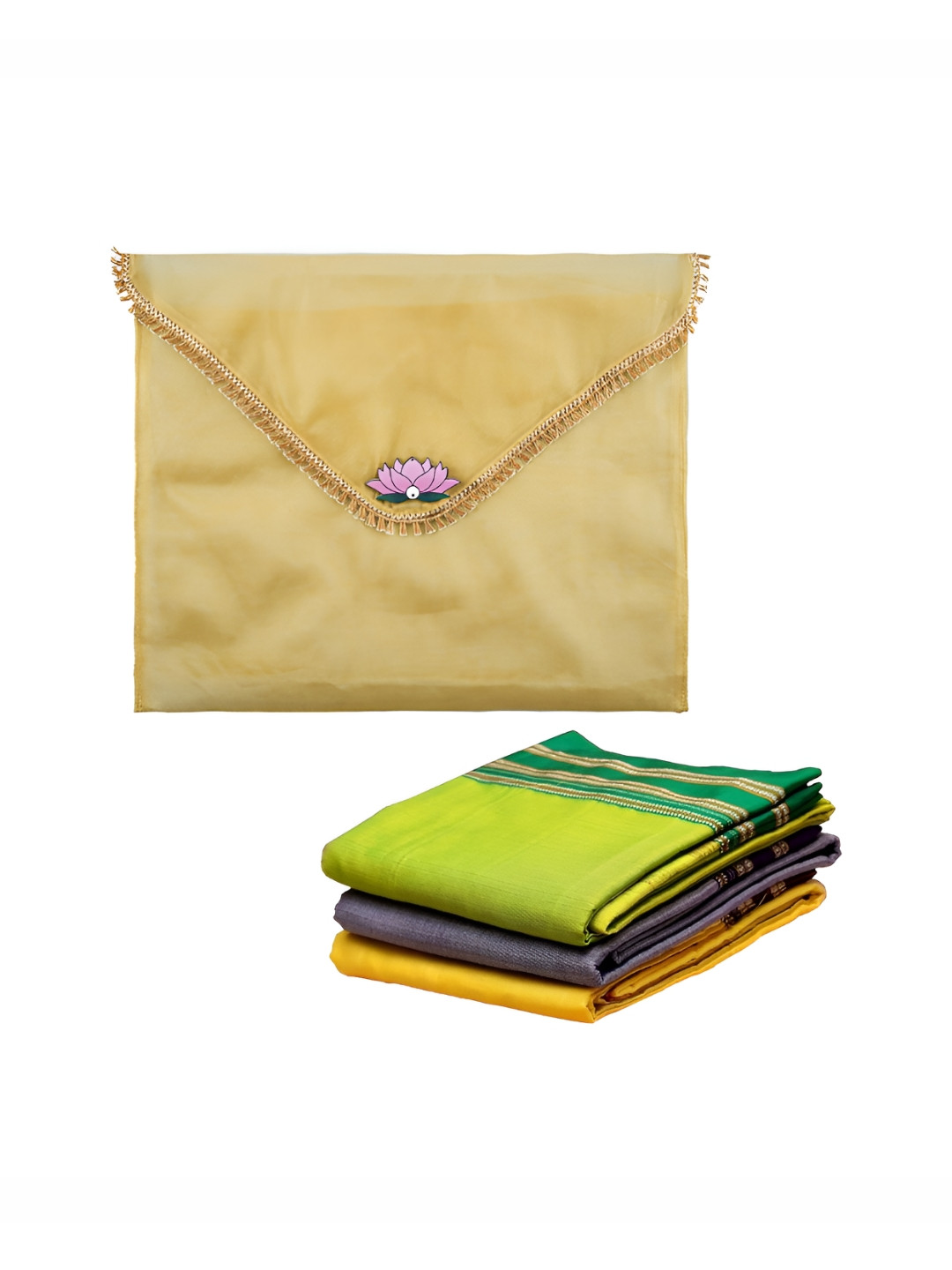 Aura Self Design Organza Saree Covers for Gifting with Flap Closure