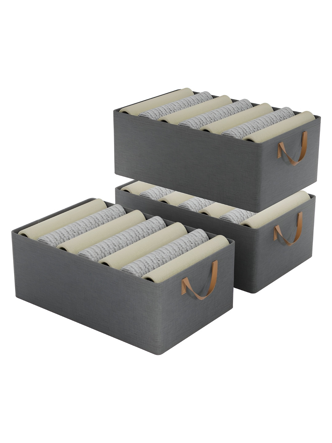 Aura Grey 3 Pcs Rexine Foldable Cloth Organizer for Storage with Metal Frames & Handles