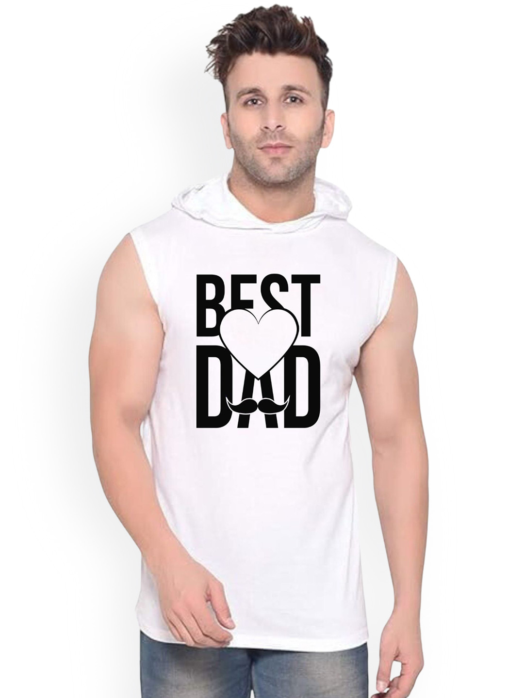 FABSTIEVE Best Dad Printed Gym Vest vk t-050_Print-207_gym_vest White M