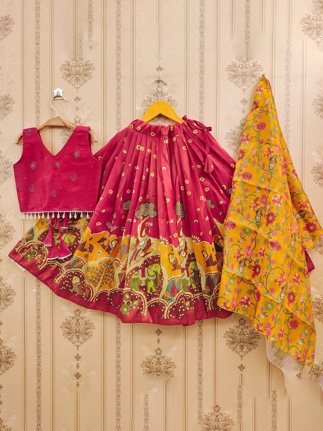 BAESD Girls Printed Mukaish Foil Print Ready to Wear Lehenga & Blouse With Dupatta