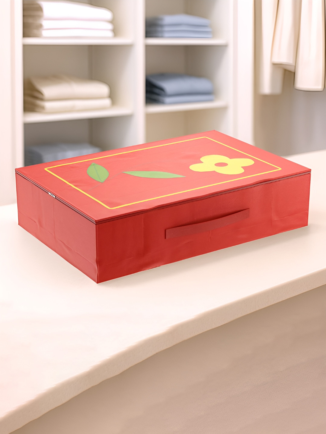 Aura Red Flower Printed Water Resistant Space-Saving Clothes Organisers For Almirah