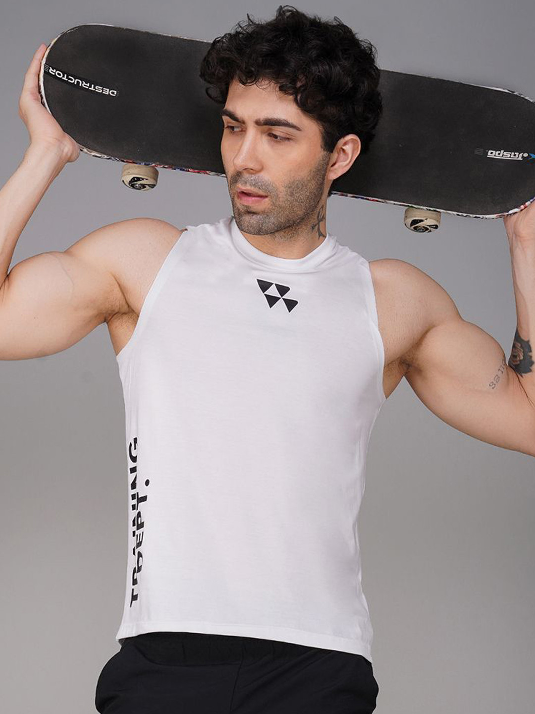 Brauch Printed Round Neck Gym Vest - M-VEST-FRONT-TRAININGDEPT-WHT-S