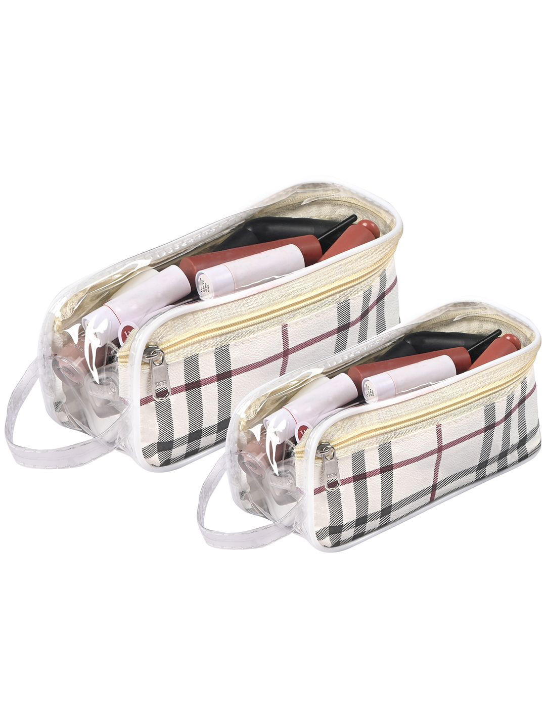 Kuber Industries Cream-Coloured 2 Pieces Printed Waterproof Toiletry Bags With Handle