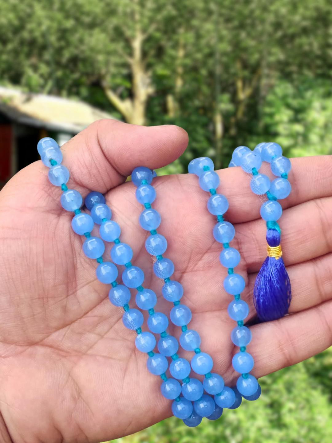 Apnisanskriti Unisex Blue Chalcedony Stone 8mm Mala