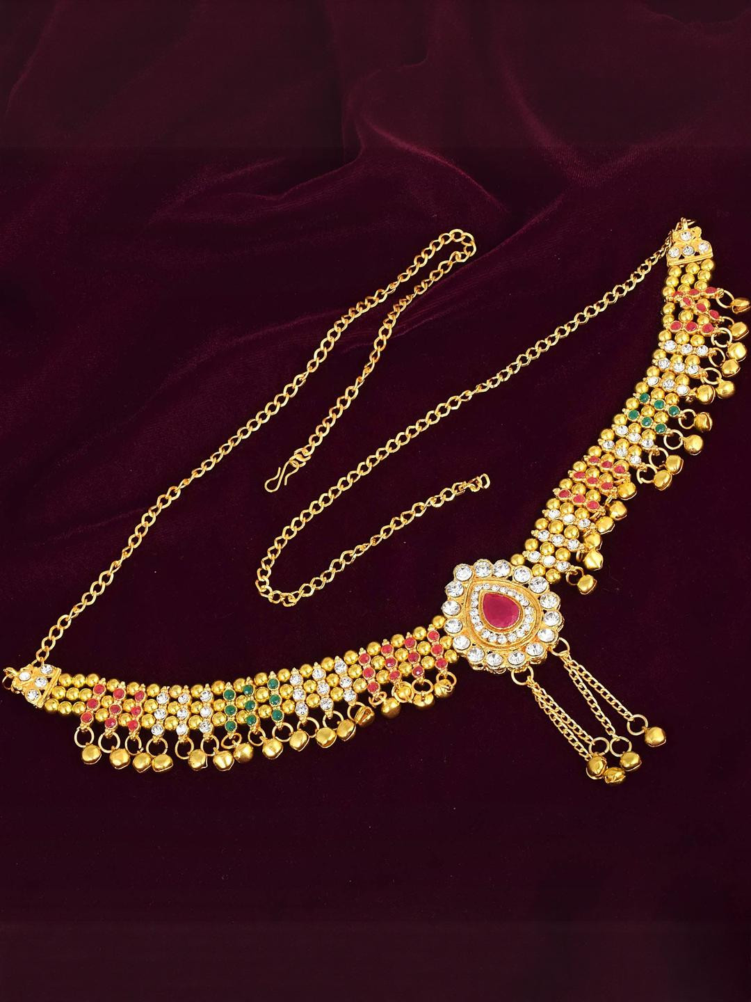 MEMOIR Goldplated Faux Ruby & Imitation Diamonds Traditional Jewellery Set