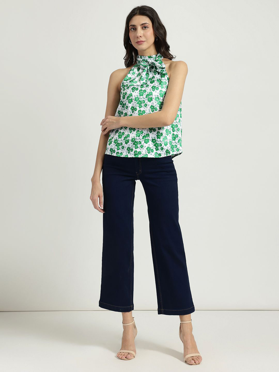 FableStreet Women Satin Halter Neck White Top