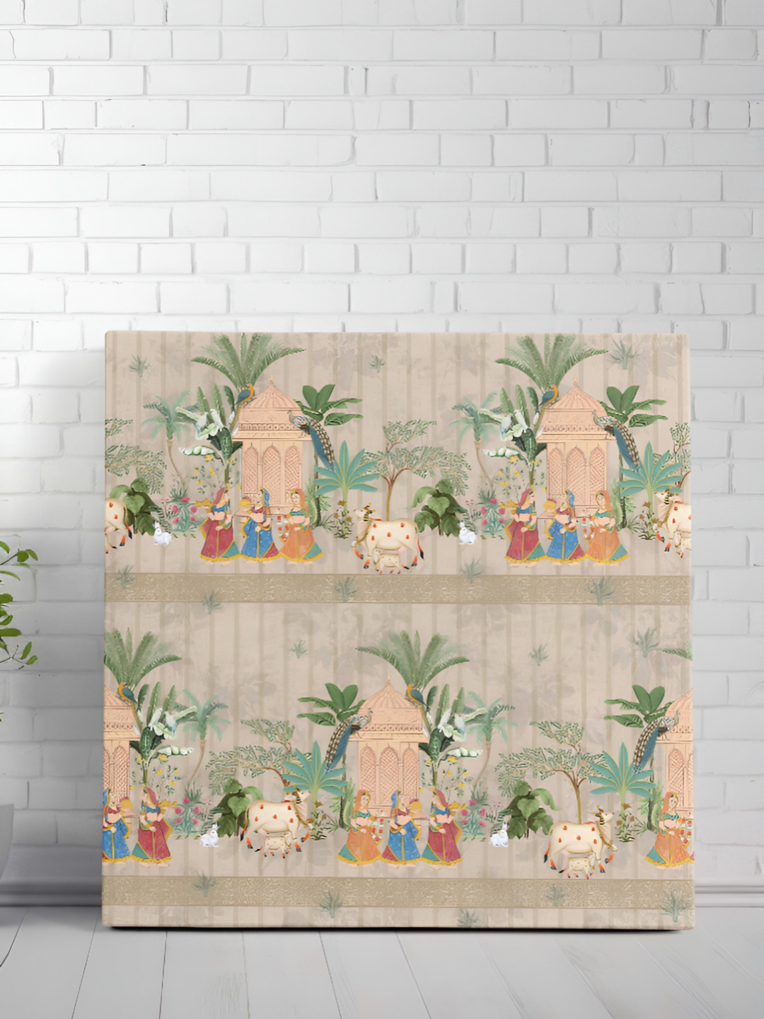 SAF Beige & Green 1 Piece Canvas Floral and Botanical Wall Paintings