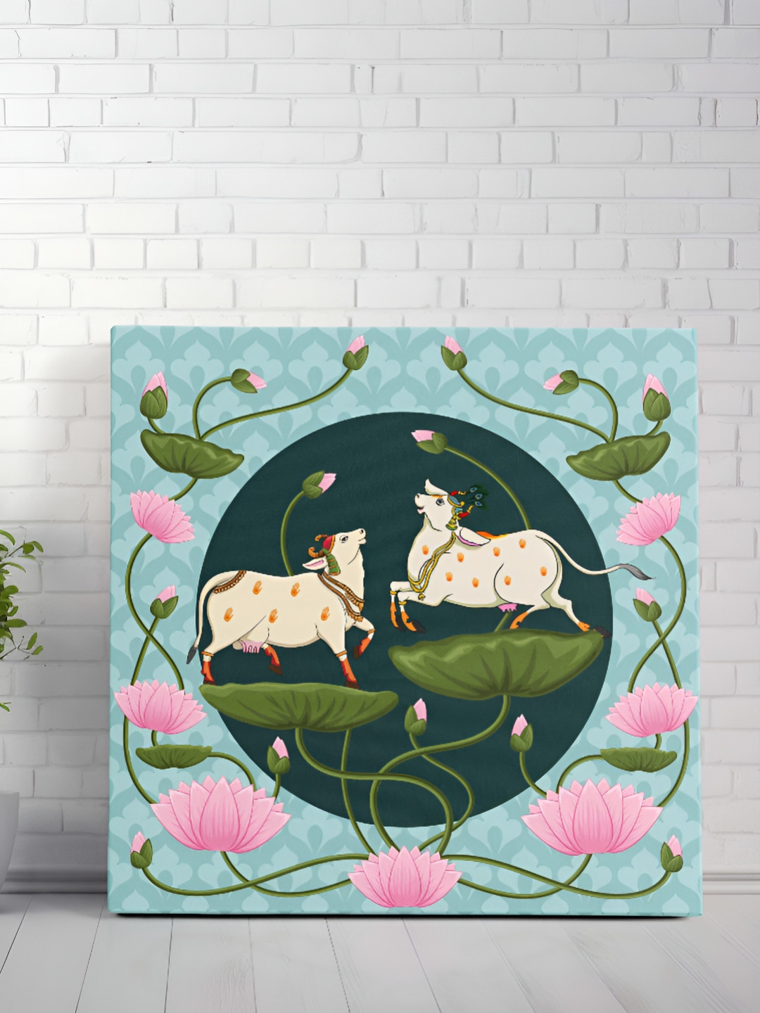 SAF Blue & Navy Blue 1 Piece Canvas Birds and Animals Wall Paintings