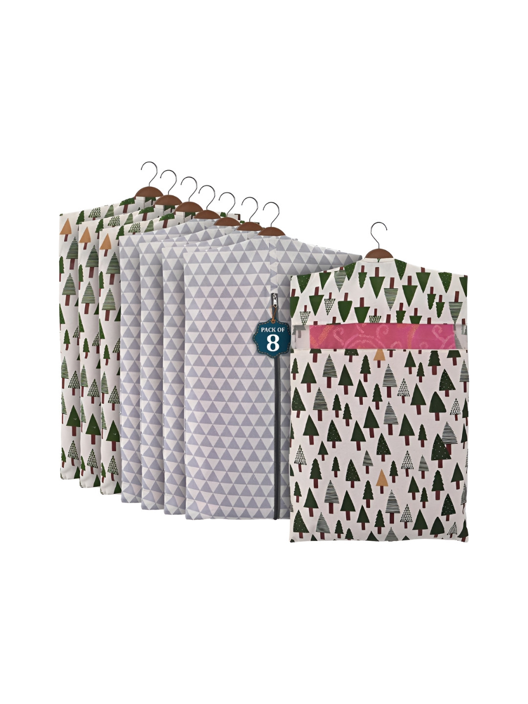 Aura Grey 8 Pcs Mesh Window Cotton Hanging Saree Covers & Storage Multi-Utility Organisers