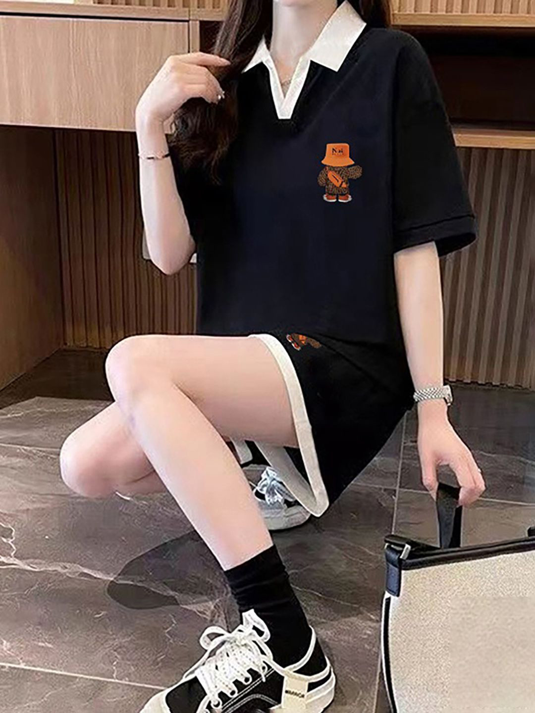 JC Mode Shirt Collar T-Shirt With Shorts Co-Ords