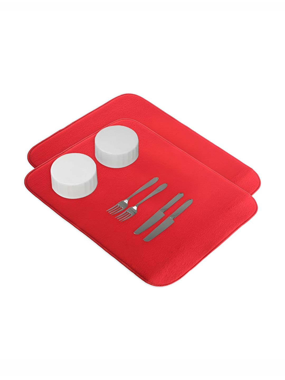 Aura 2-Pcs Red Floor Microfiber Crockery Dish Drying Kitchen Mats