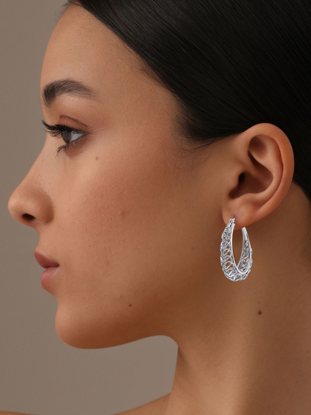 LeCalla 925 Sterling Silver-Plated Antique Filigree Oval Shaped Hoop Earrings