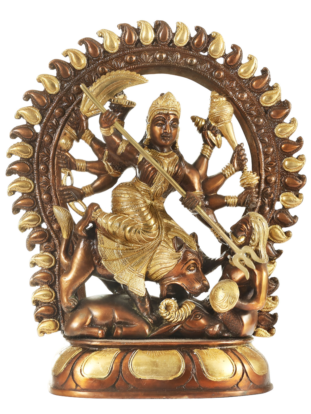 Exotic India Gold-Toned Mahishasura-Mardini Goddess Durga Religious Idol Showpiece