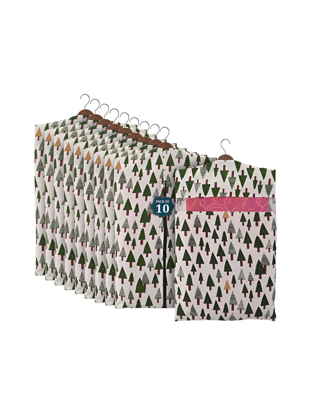 Aura Green 10 Pcs Mesh Window Cotton Single Saree Cover & Storage Multi-Utility Organisers