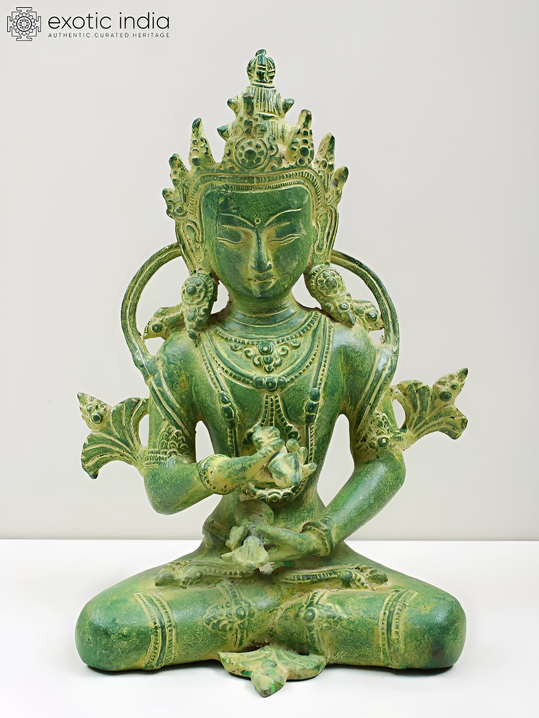 Exotic India Green Tibetan Buddhist Bodhisattva Deity Vajrasattva Religious Idol Showpiece