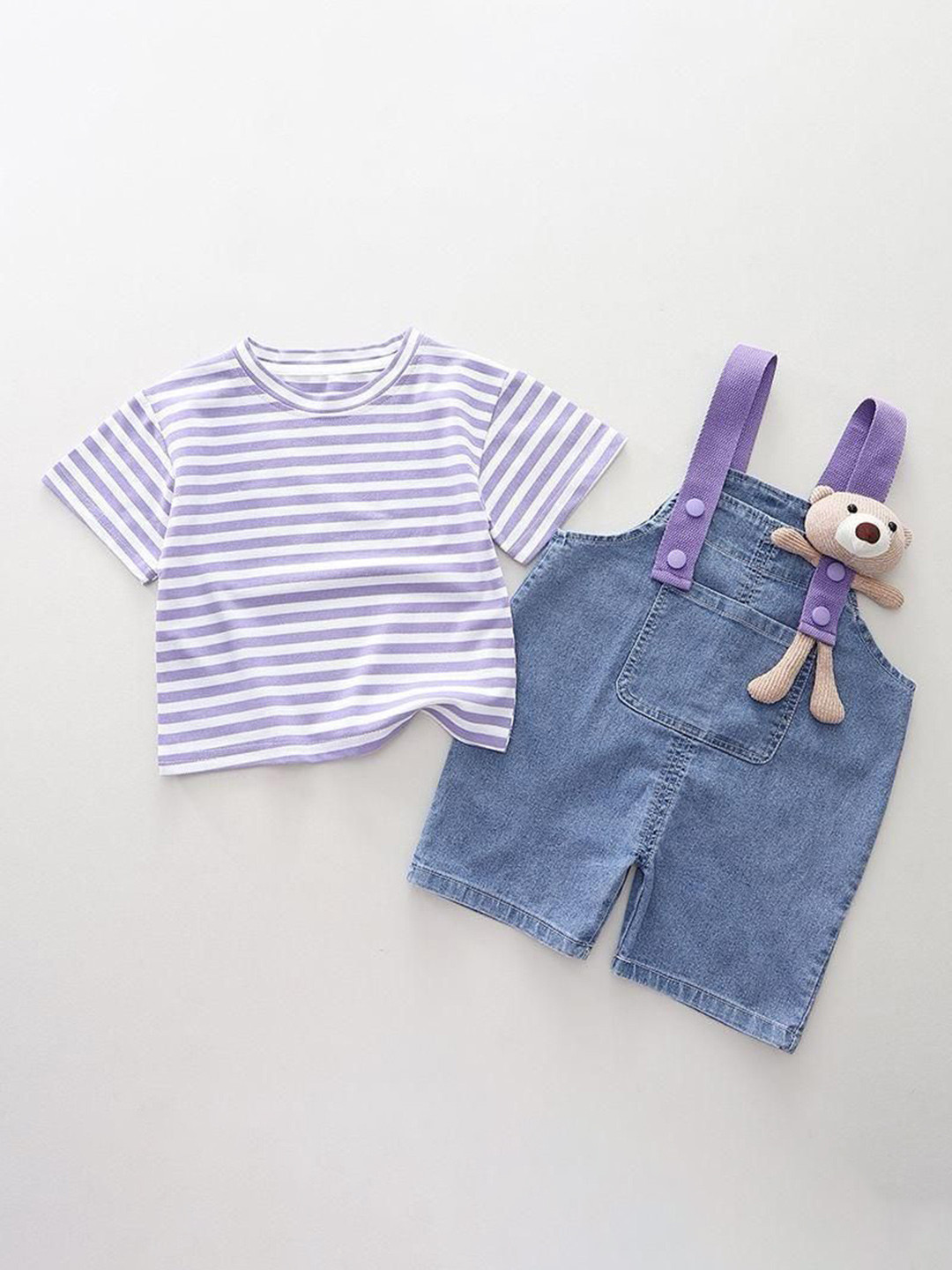 POP STREET KIDS Girls Printed Dungaree With T-Shirt