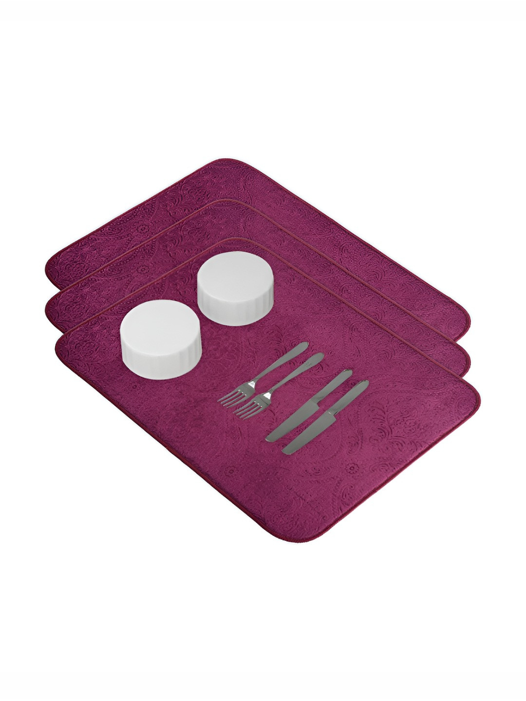 Aura 3-Pcs Purple Floor Microfiber Crockery Dish Drying Kitchen Mats