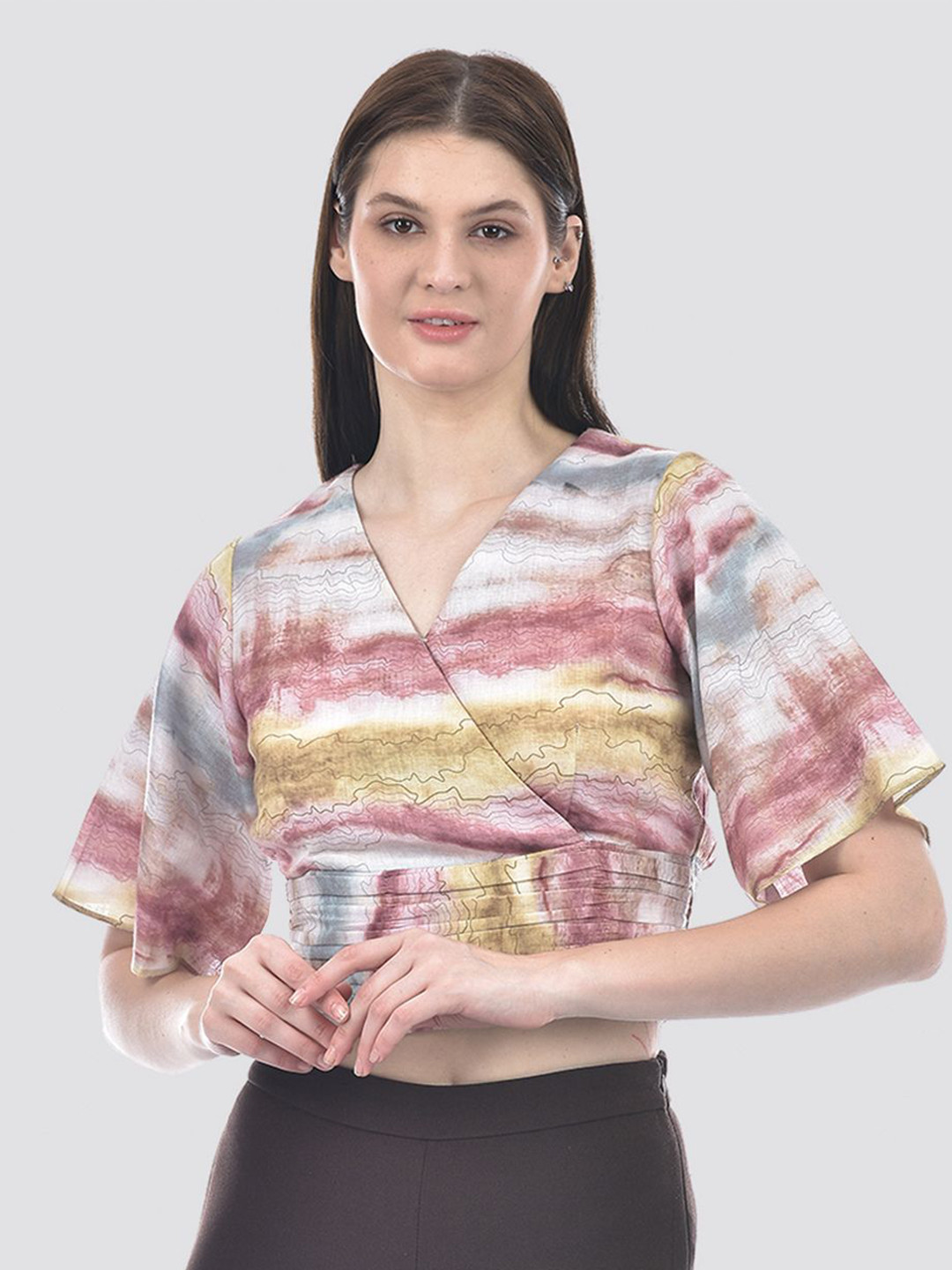 CAMLA Women Tie and Dye Printed TEXTILE Wrap Top