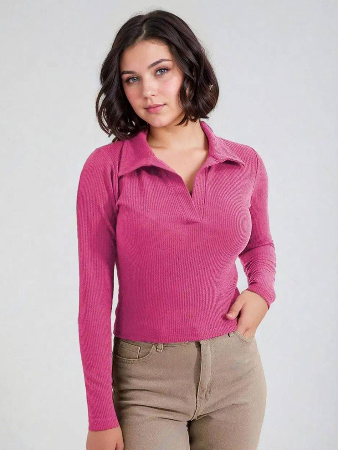 Stylecast X Kotty Women Solid Shirt Collar Long Sleeve Top