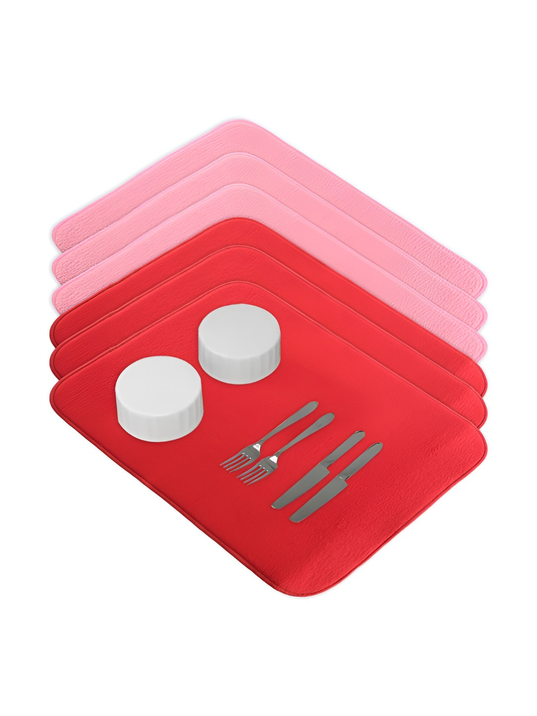 Aura 6-Pcs Red & Pink Floor Microfiber Crockery Dish Drying Kitchen Mats