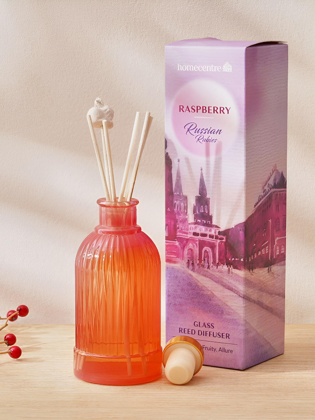 Home Centre Red Redolence Glass Russian Rubies Raspberry Reed Diffuser Set