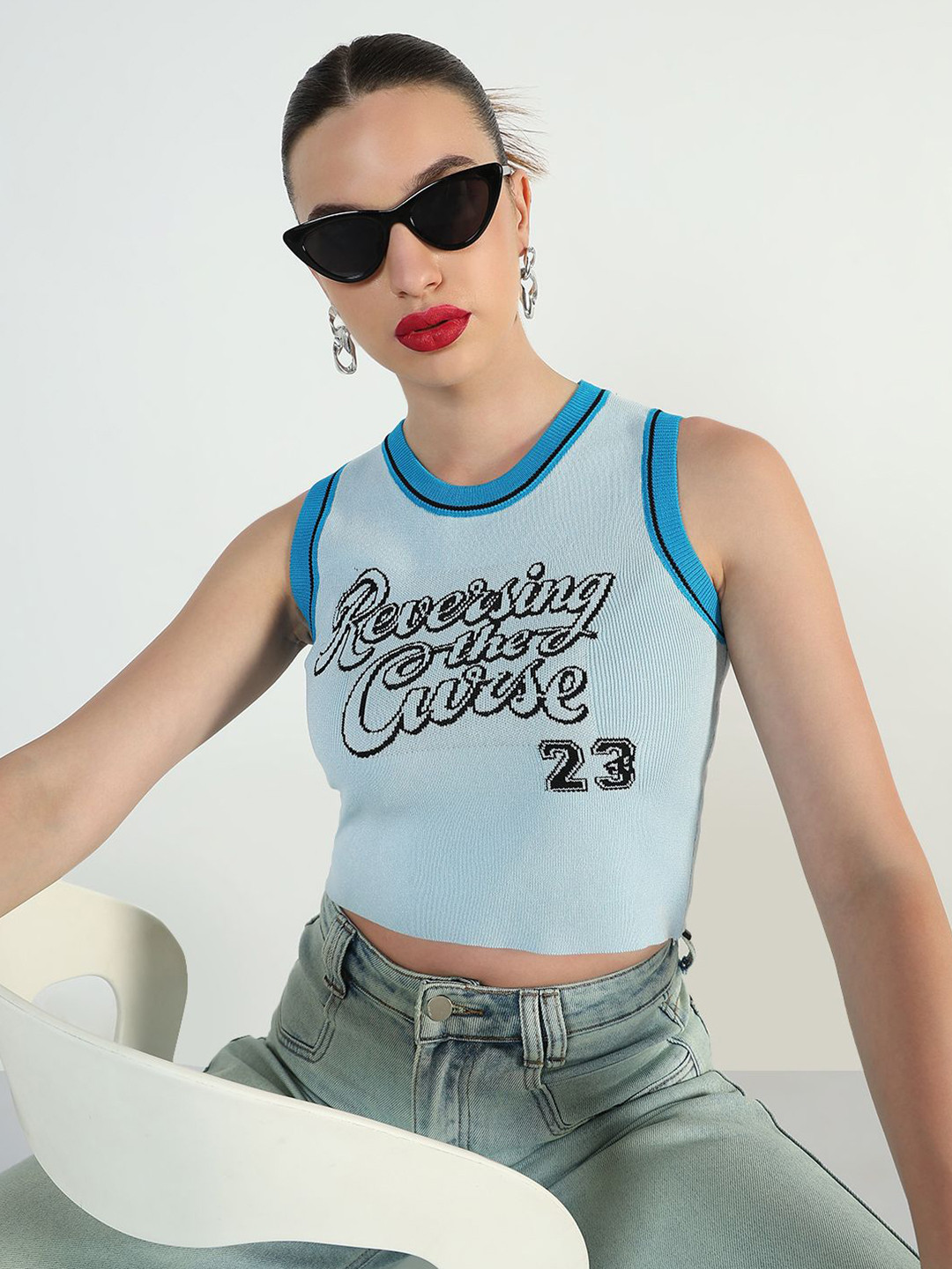 SHOWOFF Women Typography Self Design Crop Top