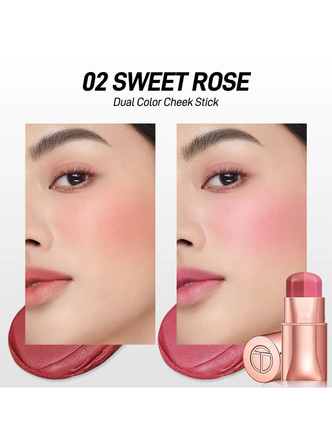 CEMAD Dual Color High Pigment Long Lasting Blush Stick- 7 g - Sweet Rose 02