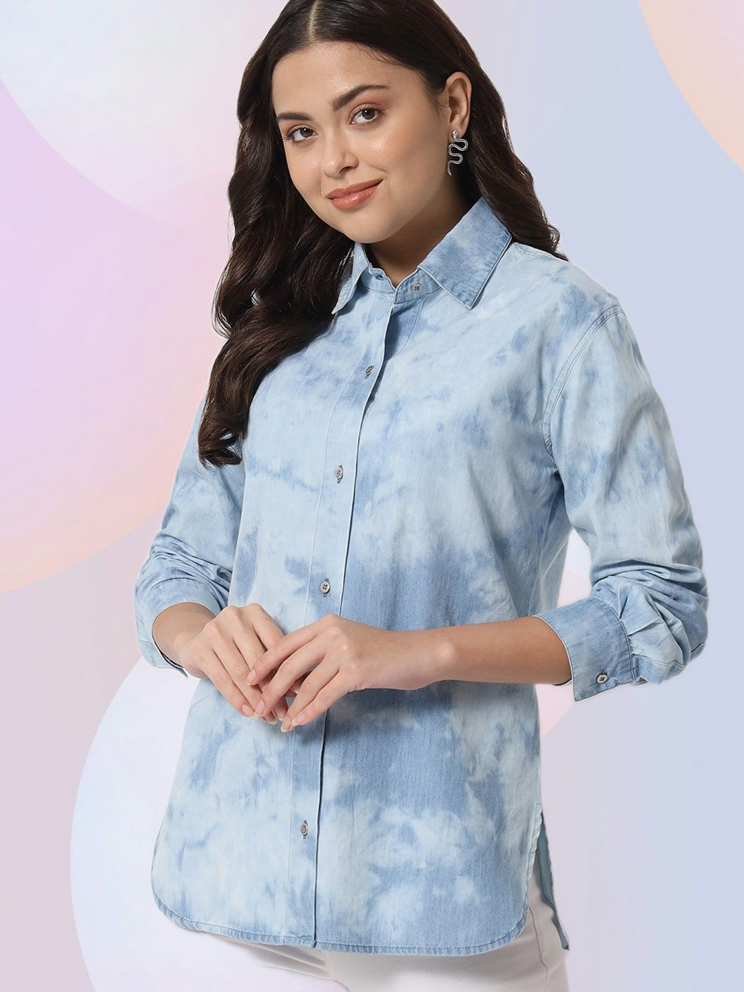 all about you Women Dyed Spread Collar Casual Shirt
