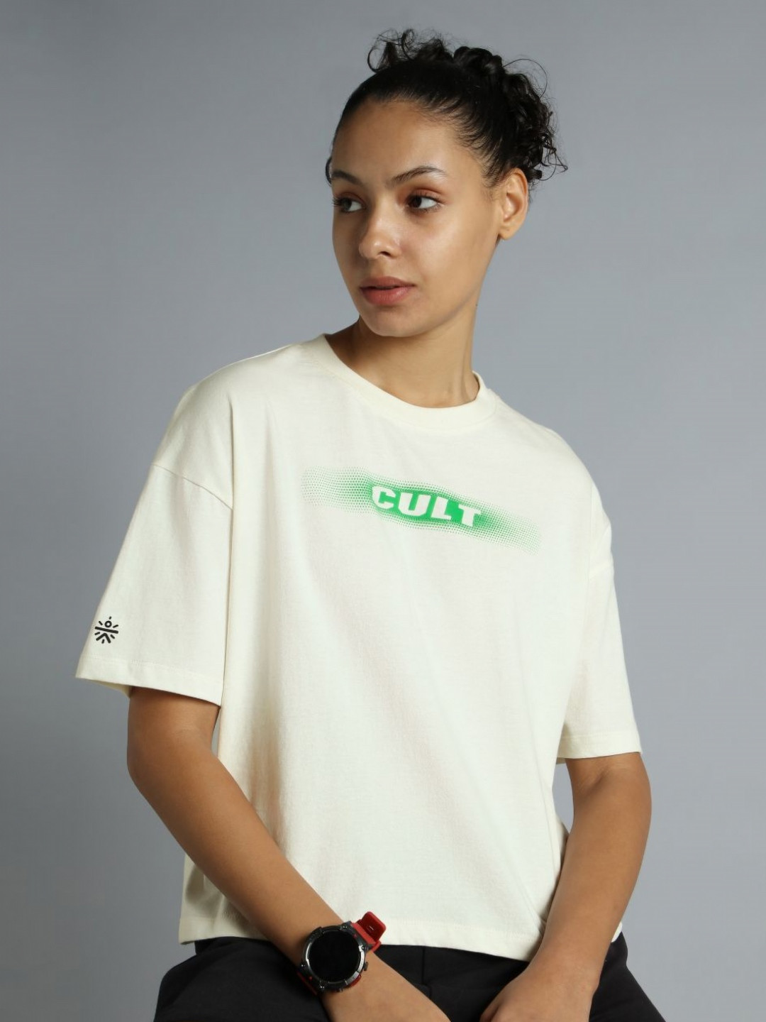 CULT Women White Branding Cropped T-shirt