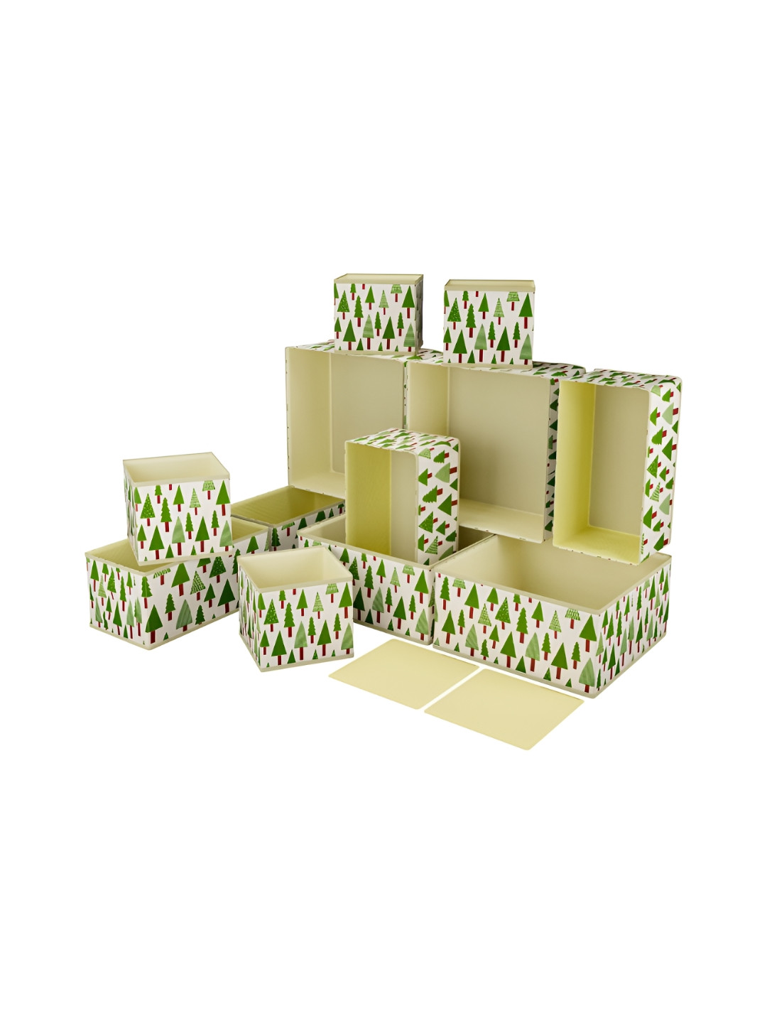 Aura 12 Pcs Cream & Green Foldable Drawer Organizer Wardrobe Clothes Storage Box