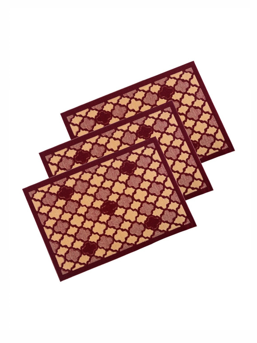 Aura 3-Pcs Brown & Maroon Hexagon-Printed Anti-Skid Doormat