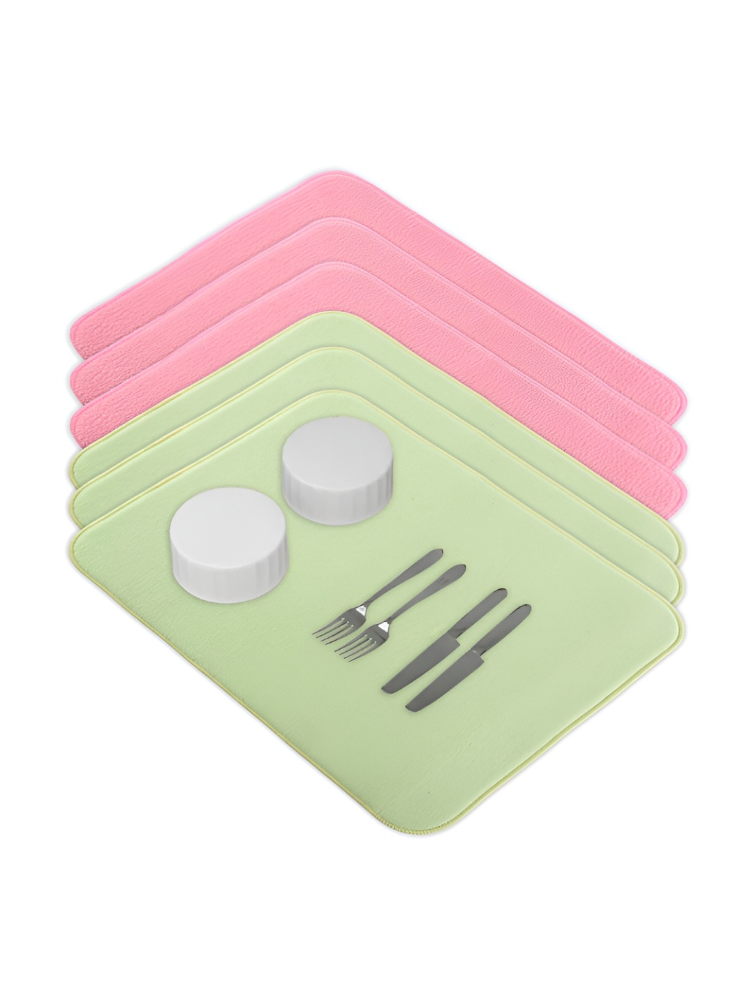 Aura 6-Pcs Green & Pink Floor Microfiber Crockery Dish Drying Kitchen Mats
